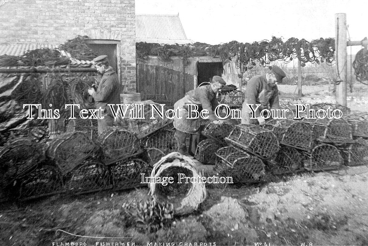 YO 13241 - Flamborough Fishermen Making Crab Pots, Yorkshire c1905