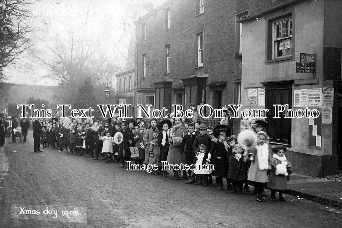 YO 185 - Christmas Day Parade, Duke Street, Settle, Yorkshire 1908