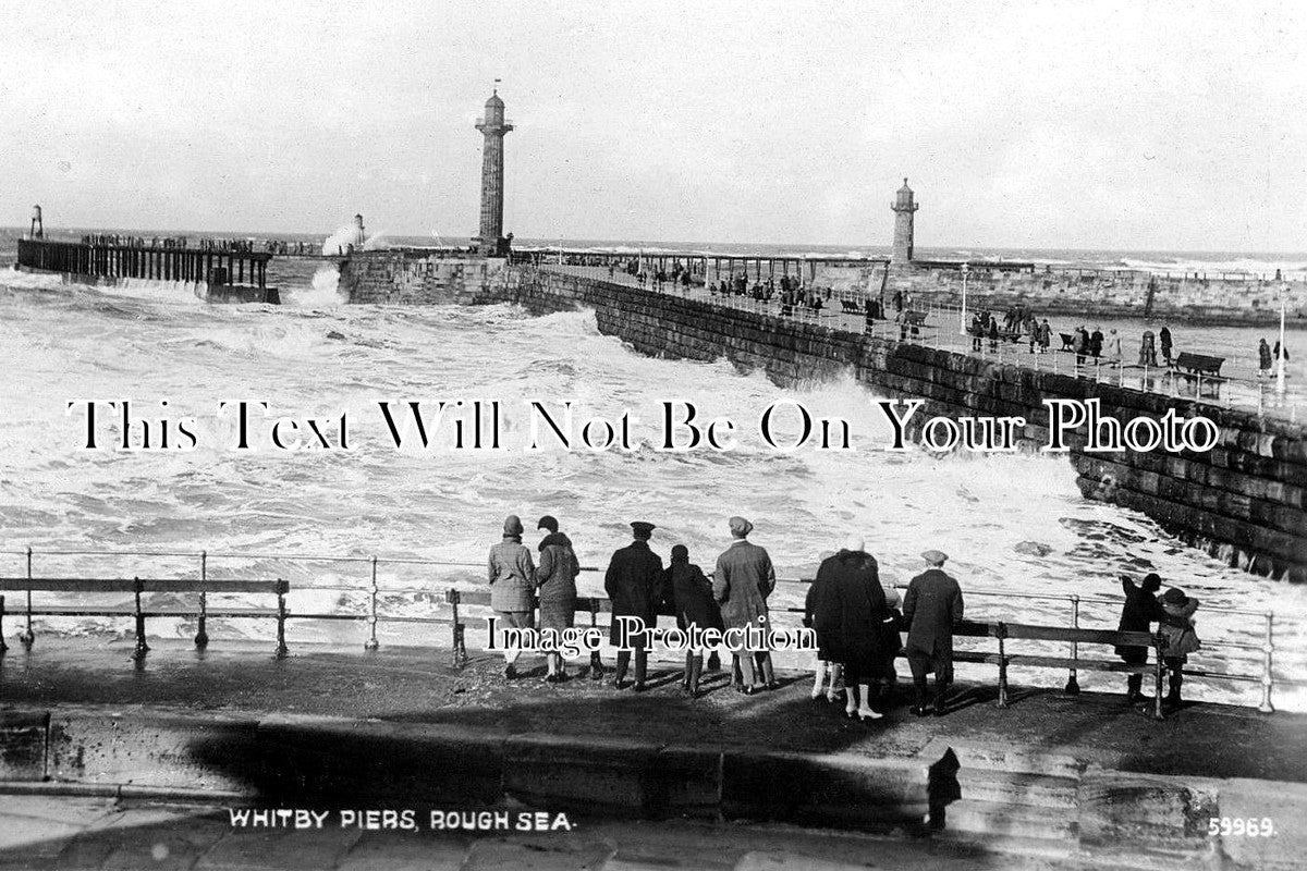 YO 2448 - Rough Sea, Whitby Piers, Yorkshire