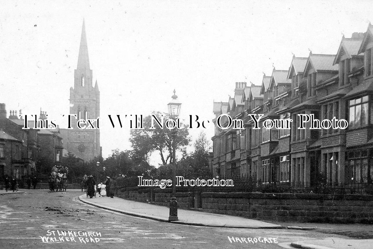 YO 772 - Walker Road & St Lukes Church, Harrogate, Yorkshire c1908